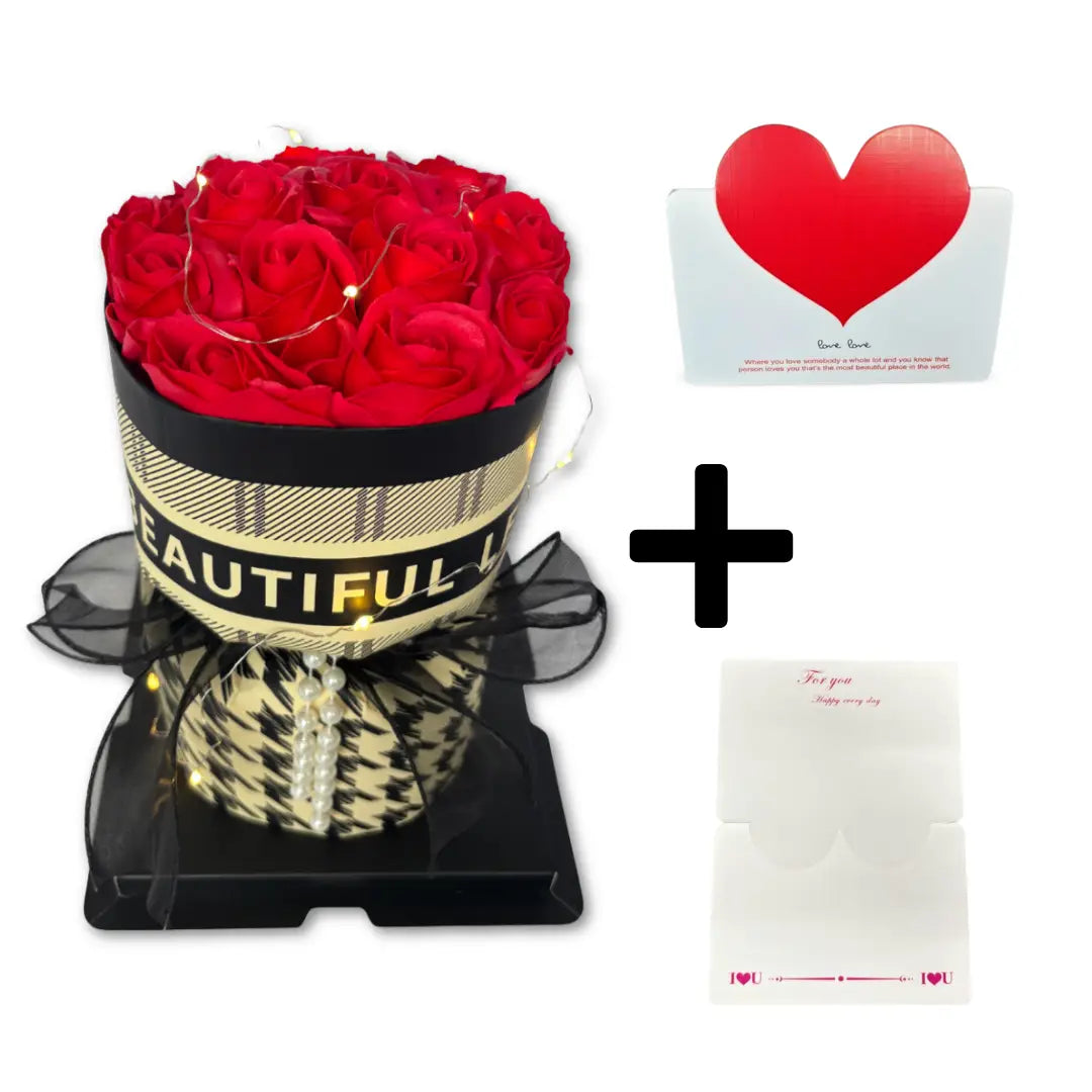 Rozen Boeket met LED Verlichting – In Geschenkverpakking – Eeuwige Rozen – 25 cm