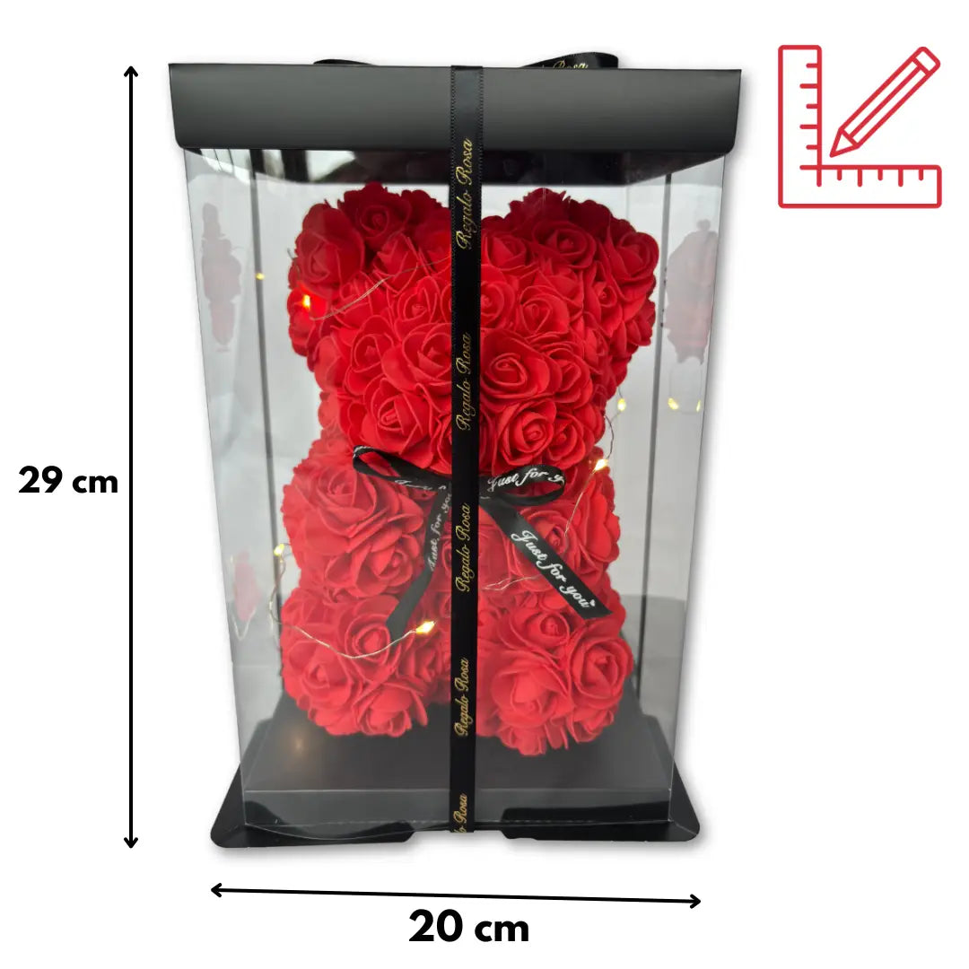 Rozenbeer 25 cm - Met LED Verlichting en Cadeaubox - Eeuwige Rozen