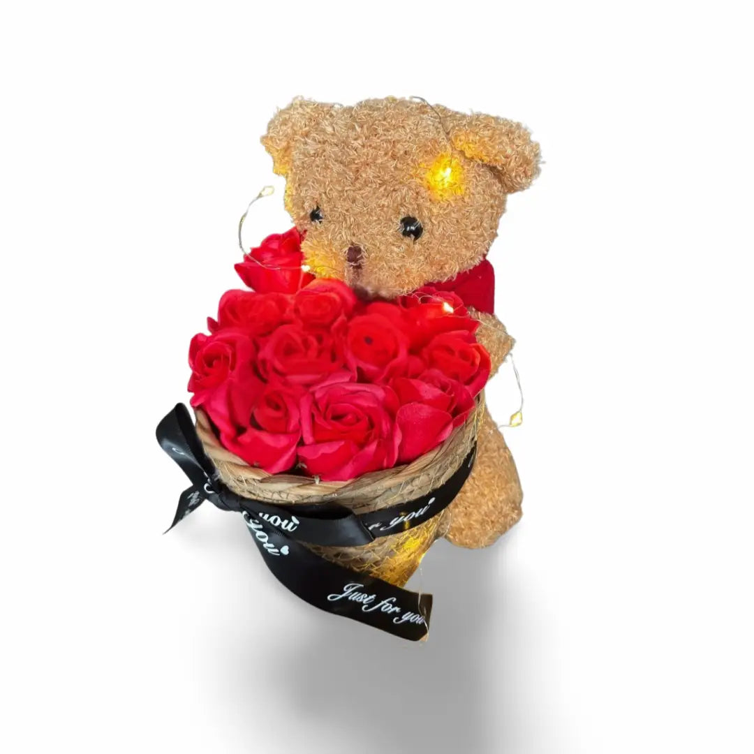 Teddybeer met Eeuwige Rozen Cadeaumand – 25 cm – Romantisch Geschenk