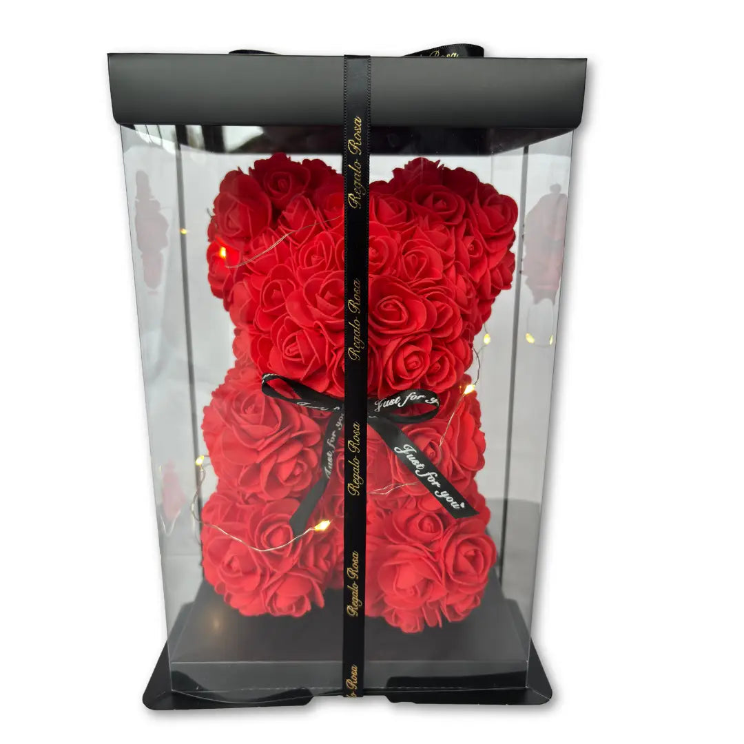 Rozenbeer 25 cm - Met LED Verlichting en Cadeaubox - Eeuwige Rozen