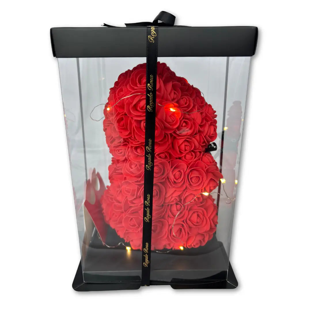 Rozenbeer 25 cm - Met LED Verlichting en Cadeaubox - Eeuwige Rozen