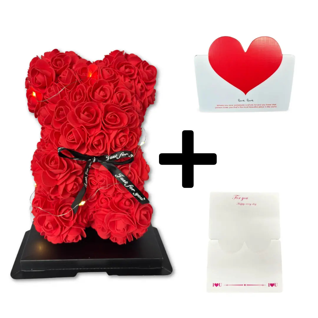 Rozenbeer 25 cm - Met LED Verlichting en Cadeaubox - Eeuwige Rozen