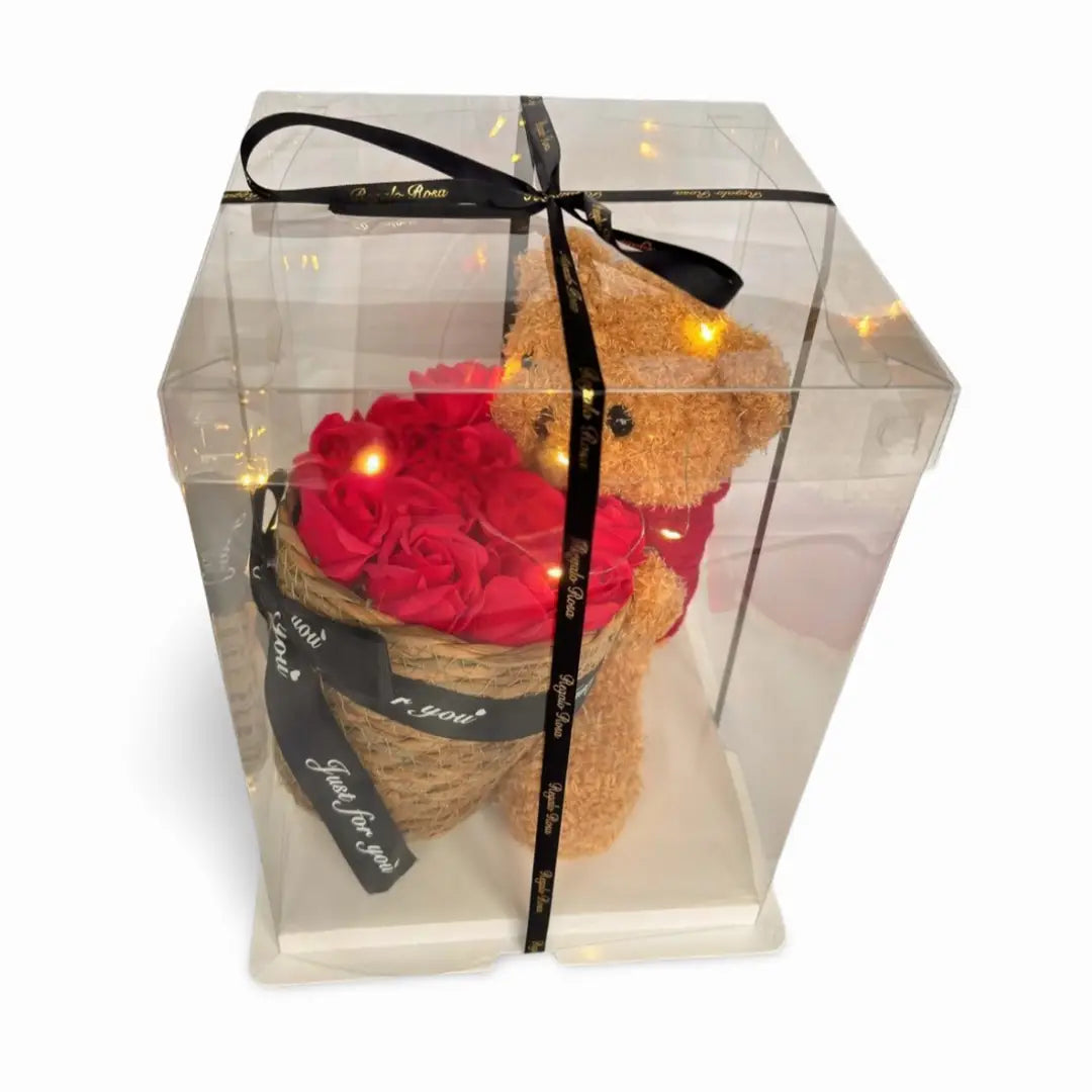 Teddybeer met Eeuwige Rozen Cadeaumand – 25 cm – Romantisch Geschenk