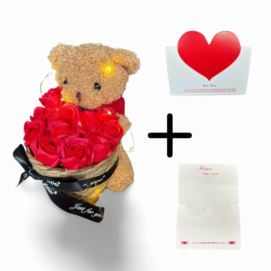 Teddybeer met Eeuwige Rozen Cadeaumand – 25 cm – Romantisch Geschenk