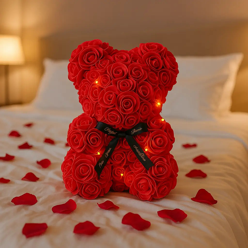 Rozenbeer 25 cm - Met LED Verlichting en Cadeaubox - Eeuwige Rozen