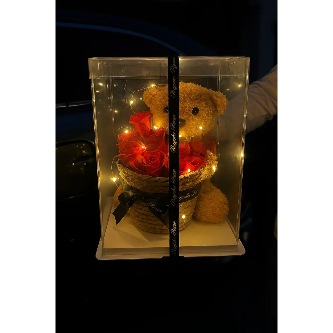 Teddybeer met Eeuwige Rozen Cadeaumand – 25 cm – Romantisch Geschenk