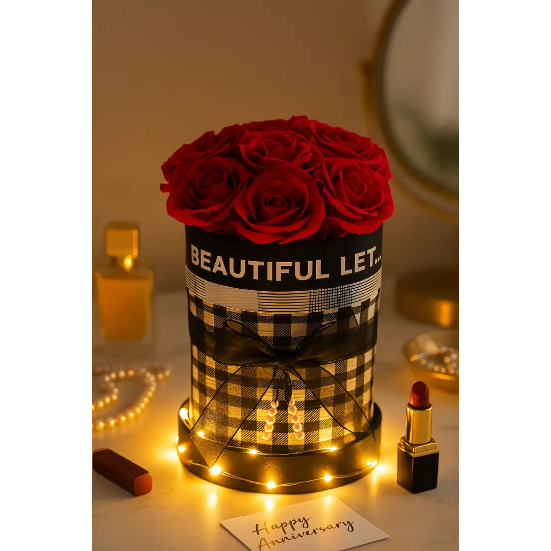 Rozen Boeket met LED Verlichting – In Geschenkverpakking – Eeuwige Rozen – 25 cm