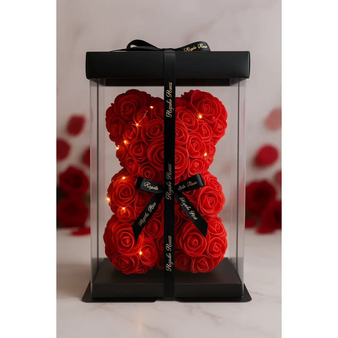 Rozenbeer 25 cm - Met LED Verlichting en Cadeaubox - Eeuwige Rozen