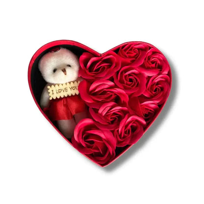 Regalo Rosa Geschenkdoos Hartvormig – Met Teddybeer en Eeuwige Rozen – 20 cm