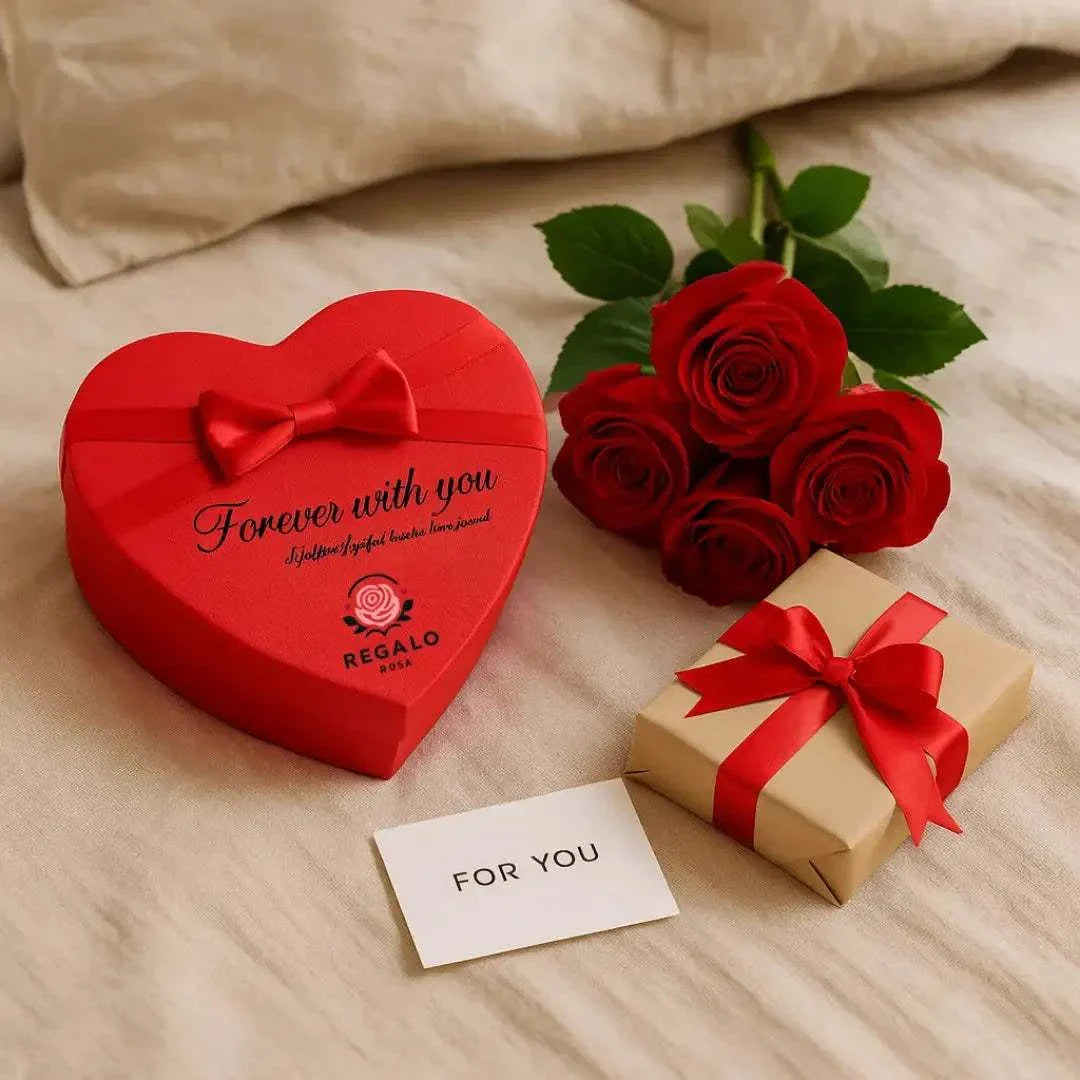 Regalo Rosa Geschenkdoos Hartvormig – Met Teddybeer en Eeuwige Rozen – 20 cm