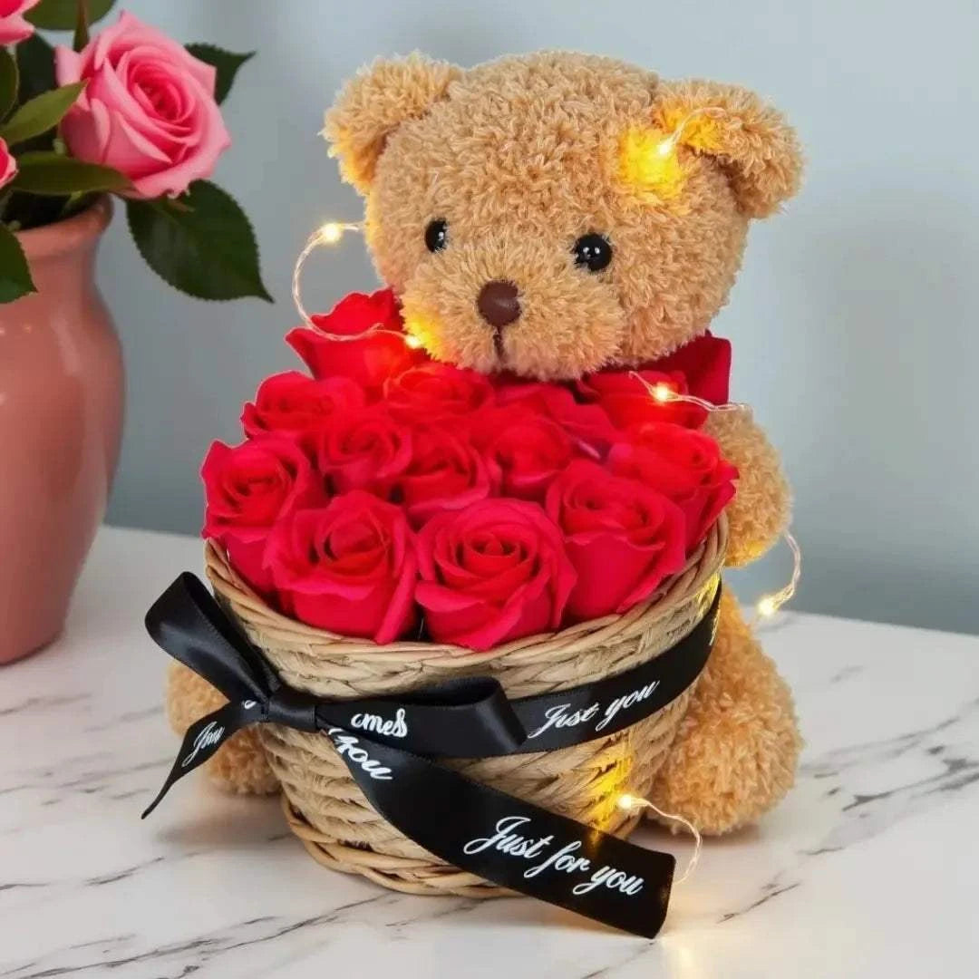 Regalo Rosa Teddybeer met Eeuwige Rozen Cadeaumand – 25 cm – Romantisch Geschenk