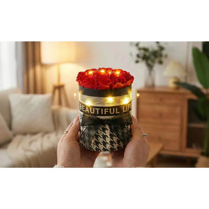 Rozen Boeket met LED Verlichting – In Geschenkverpakking – Eeuwige Rozen – 25 cm