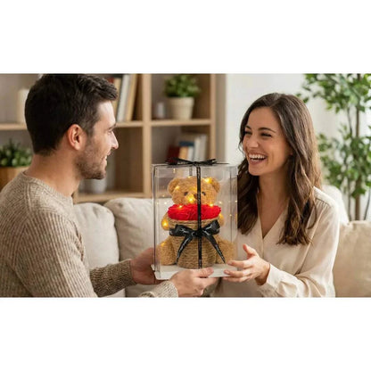 Teddy ayı ve Sonsuz Güller Hediye Sepeti – 25 cm – Romantik Hediye