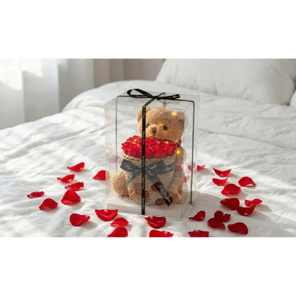 Teddy ayı ve Sonsuz Güller Hediye Sepeti – 25 cm – Romantik Hediye
