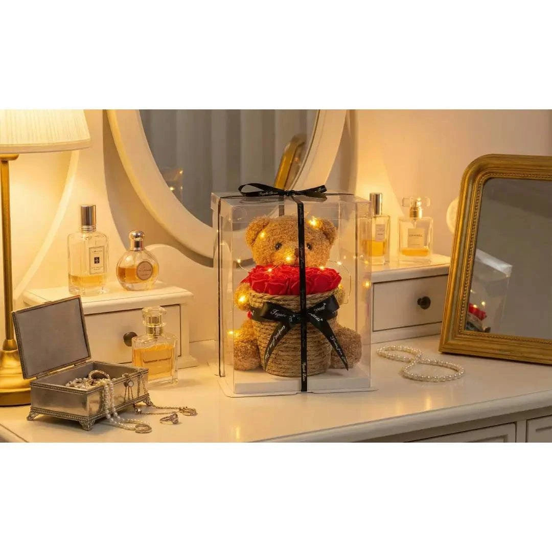 Teddy ayı ve Sonsuz Güller Hediye Sepeti – 25 cm – Romantik Hediye