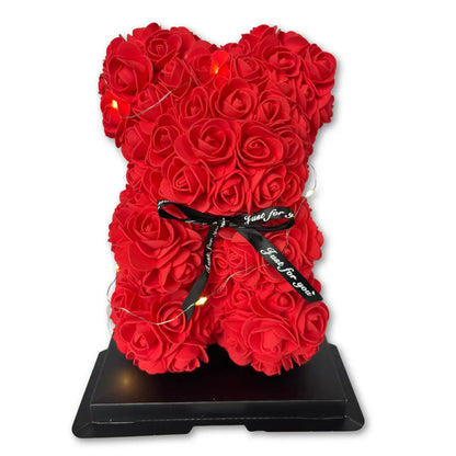 Rozenbeer 25 cm - Met LED Verlichting en Cadeaubox - Eeuwige Rozen