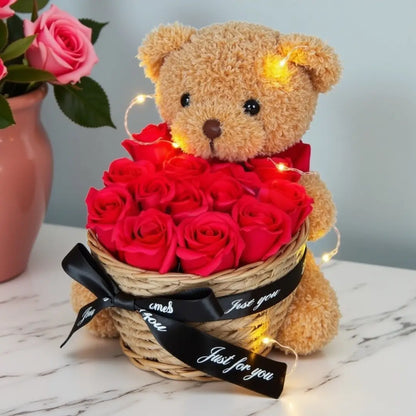 Teddybeer met Eeuwige Rozen Cadeaumand – 25 cm – Romantisch Geschenk