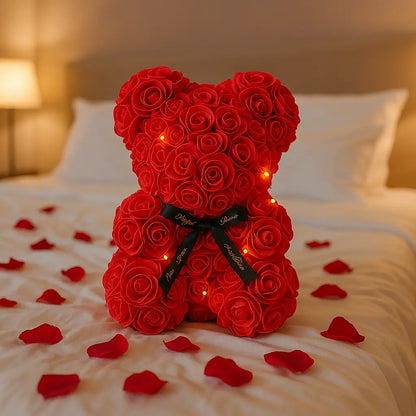 Rozenbeer 25 cm - Met LED Verlichting en Cadeaubox - Eeuwige Rozen