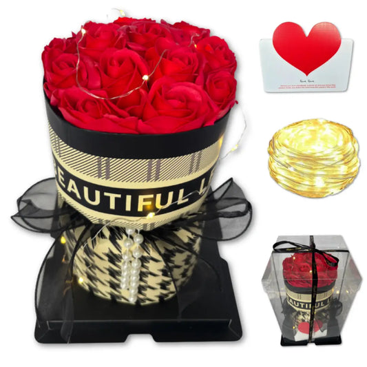 Rozen Boeket met LED Verlichting – In Geschenkverpakking – Eeuwige Rozen – 25 cm