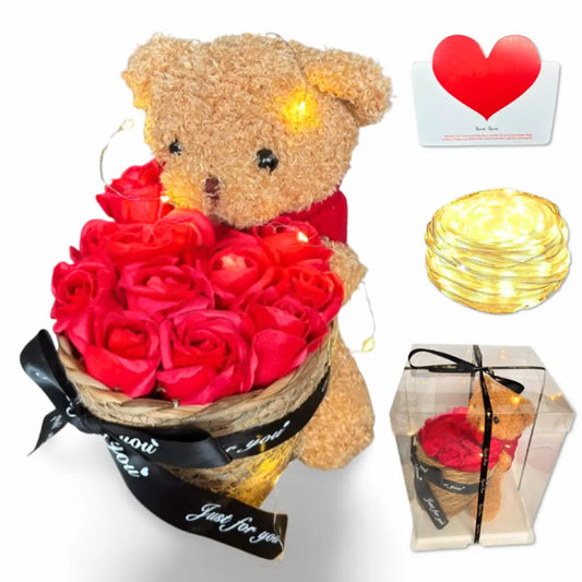 Teddybeer met Eeuwige Rozen Cadeaumand – 25 cm – Romantisch Geschenk